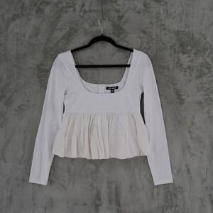 Steve MaddenAvielle Top Women S White Bubble Hem Peplum Ballerinacore Preppy NWT